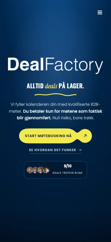 DealFactory, nettsiden på mobil