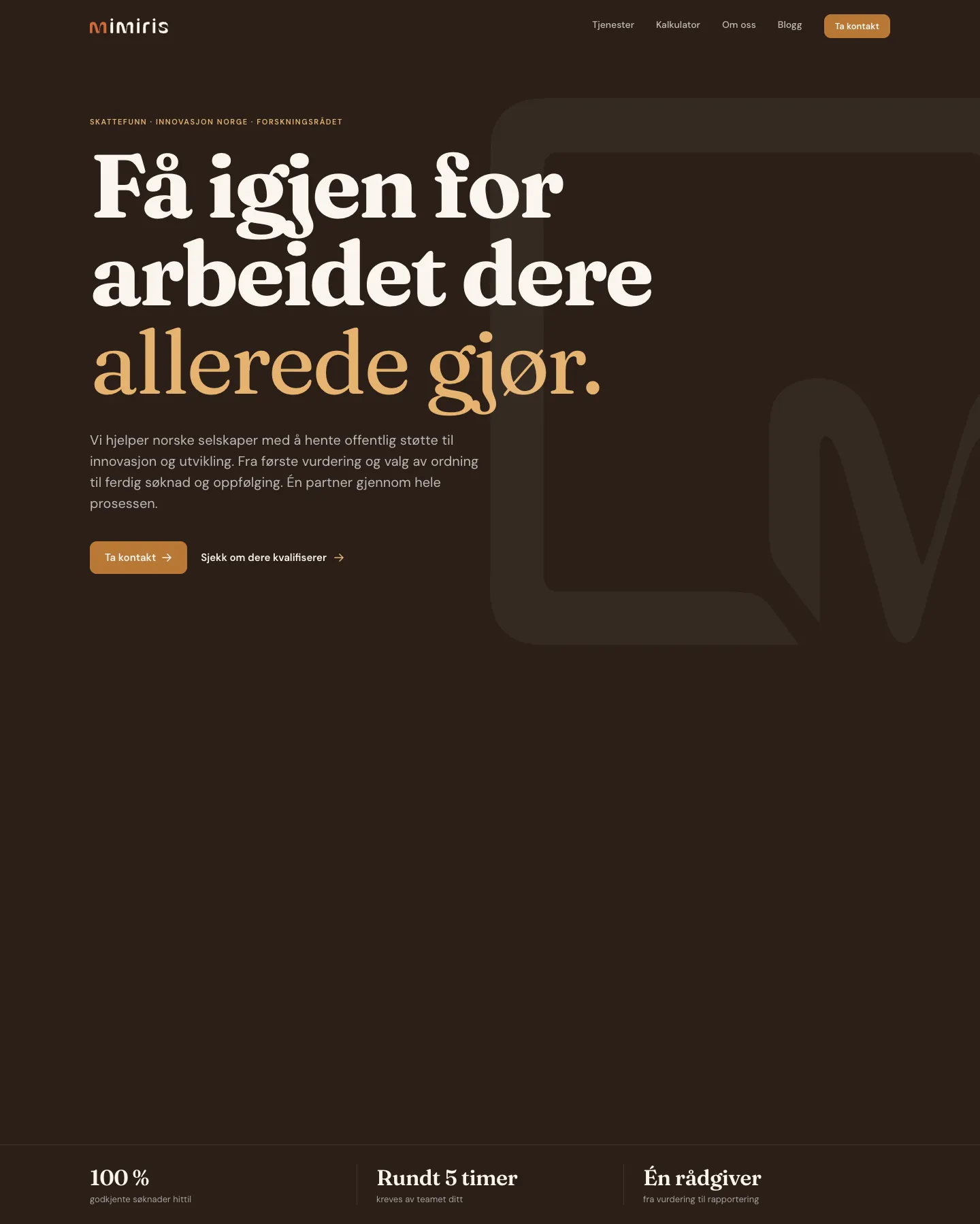 Mimiris – nettsiden på desktop