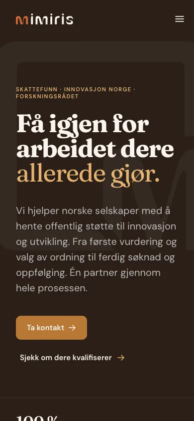 Mimiris, nettsiden på mobil