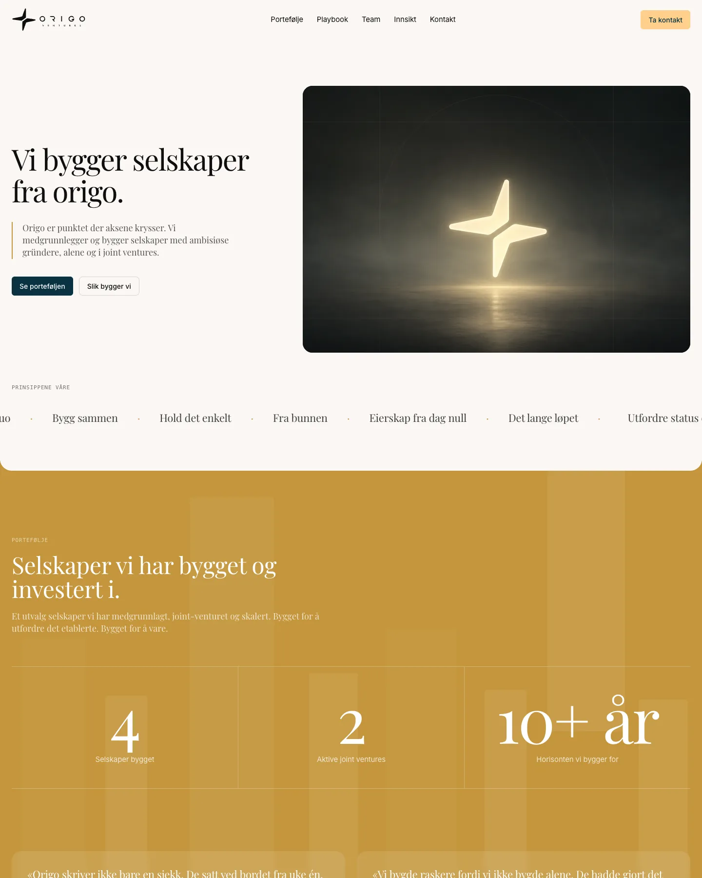 Origo Ventures – nettsiden på desktop