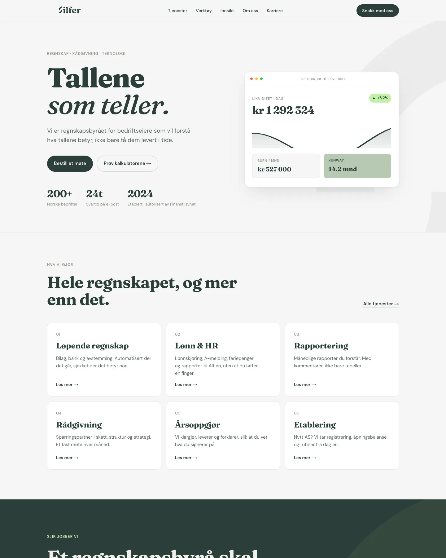 Silfer – nettsiden på desktop