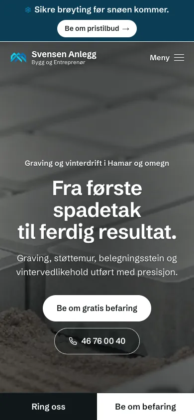 Svensen Anlegg – nettsiden på mobil