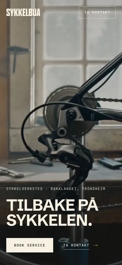 Sykkelbua – nettsiden på mobil