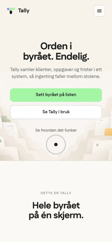 Tally – nettsiden på mobil