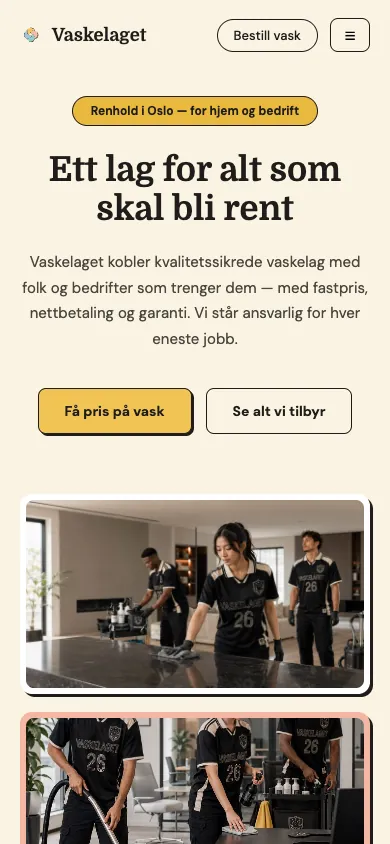 Vaskelaget, nettsiden på mobil